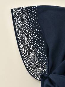 1 pieza/2 piezas Pañuelo musulmán de color liso con rhinestones para mujer, turbante de moda versátil adecuado para uso diario con vestido