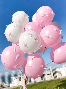 10pcs Latex Balloon & 20pcs Ribbon Bows, Includes White & Pink Balloon, Black, Pink & Red Satin Ribbon Bows, For Bow Decor, Valentine's Day, Birthday Party, Wedding, Photo Shooting, Princess Party, Bridal Shower, Bachelorette Decoration - Multicolor - View 7