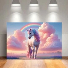 Framed Charming Unicorn & Colorful Clouds Canvas Print  Wall Art For Living Room, Perfect Gift For Birthdays & Holidays, Close-Up Poster, Home Decor, Friend GiftRoom, Living Room, Kitchen, A Festive Touch For Valentine's And New Yea Decor