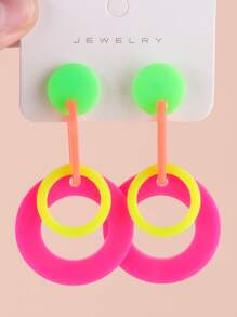1 Pair Geometric Fluorescent Round Circle Niche Women Earrings, European And American Design - Fluorescent Color Circle - View 6