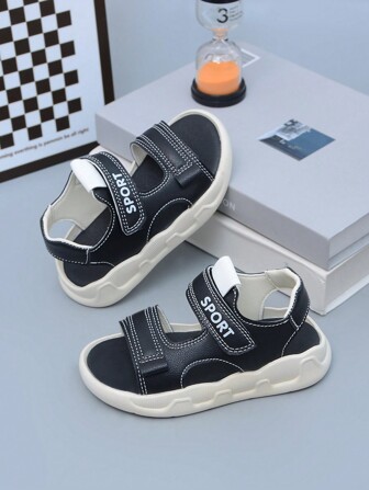 1 双儿童露趾平底凉鞋，拼色设计，简约舒适，适合春季、夏季、秋季