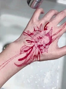 6件套海娜手部模板染料膏套装（2对左右手模板+2瓶纹身染料膏）多图案男女通用临时纹身手绘防水假纹身模板套装 - 彩色 - 查看 7