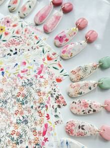 Boho Style Flower Clay Transfer Paper Flower Marble Transfer For Polymer Clay, Magic Transfer Paper For Polymer Clay Jewelry Earring Making Stickers