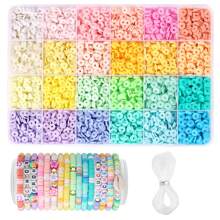 Un set de 3500/2800 cuentas, con cuentas Heishi de 6mm para hacer pulseras y brazaletes, incluye cordón elástico para hacer pulseras de la amistad, con 24 colores de cuentas de arcilla polimérica, convirtiéndolo en un regalo perfecto para manualidades DIY para familiares y amigos.