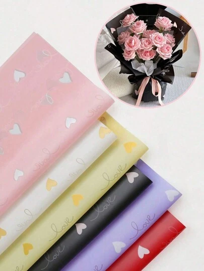 20张/10张防水心形印花鲜花包装纸，花束包装纸，花店用品，礼品包装纸，玫瑰花包装纸，适用于婚礼、母亲节、毕业典礼、生日、DIY手工、情人节