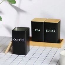 3 件装咖啡豆储存瓶配竹盖简约风格金属茶咖啡糖储存罐茶叶罐密封容器厨房收纳用品 - 彩色 - 查看 8