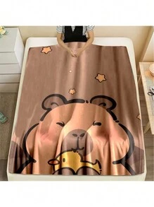 Soft Flannel Cartoon Capybara With Duck Print Throw Blanket - Digital Print Reversible Polyester Flannel, All-Season Cozy Blanket For Home Office Nap, Contemporary Style – Gift For Family And Friends