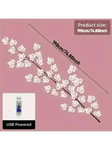 1pc Cherry Blossom Branch USB Power Supply Light, 230cm/7.54ft, LED Dress Up String Lights, Push Button Control 8 Modes, Realistic Artificial Flowers, Suitable For Spring/Summer Indoor/Outdoor Decorations, Weddings, Valentine's Day, Christmas