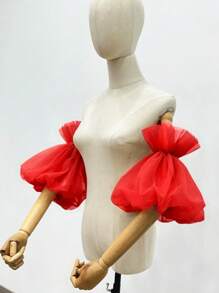 1 件粉色双层网眼泡泡袖腕带，带 2 个弹性压褶，适用于新娘装饰，中长款秋季配饰 - 彩色 - 查看 19