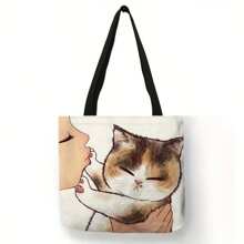 Bolso de mano con estampado de gato de dibujos animados, bolso de hombro de gran capacidad, bolso informal para mujer para compras escolares de trabajo 9YVM - Lindo 5 - Ver 4
