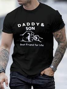 Men's Summer Printed Short Sleeve T-Shirt Top - Black - View 1