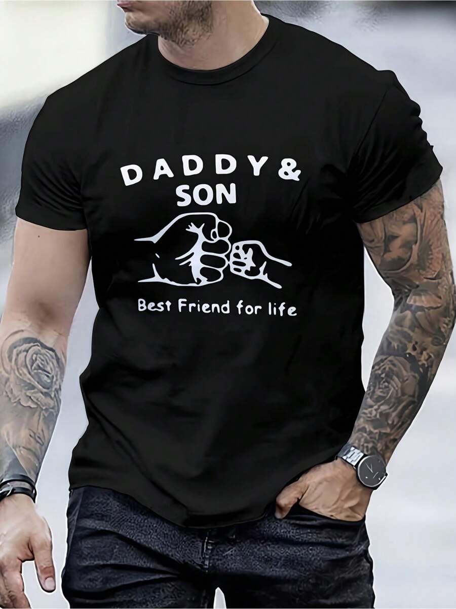 Men's Summer Printed Short Sleeve T-Shirt Top - Black - View 1