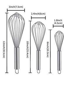 3 Packs Stainless Steel Whisk For Cooking, Thick Wire Wisk & Strong Handles, Egg Frother For Cooking, Blending, Whisking, Beating And Stirring - Multicolor - View 8