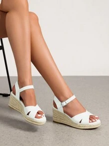 Women's Platform Wedges Sandals Espadrille Dressy Casual Summer Comfortable High Heeled With Adjustable Buckle Shoes - 白色 - 查看 3