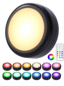 1 pieza Focos, Focos LED de 13 colores variables, Alimentado por batería, Luz LED dimmable para debajo del gabinete, Luz nocturna con batería, Con 1 control remoto inalámbrico, Apto para gabinete, estantería, armario, caja de exhibición - Multicolor - Ver 5