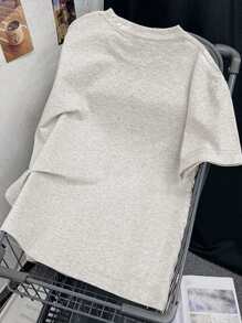 Women's Casual Loose Letter Print Short Sleeve T-Shirt, Light Grey, Summer