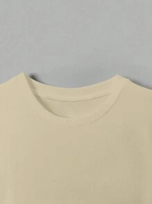 Young Boy Casual Graffiti Print Short Sleeve Round Neck T-Shirt, Summer Vacation Style - Khaki - View 5