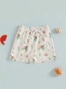 Kids Boys Swim Trunks Summer Cute Turtle/Shark Print Elastic Beach Board Shorts Toddler Swimwear Bathing Suit