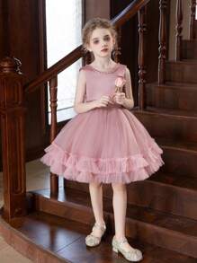 Tween Girl Pink Cake Skirt With Big Bow, Tutu Skirt, Party Dress For Birthday - 粉色 - 查看 7