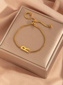 26 pièces Bracelet ajustable avec perles à lettre initiale, bracelets en acier inoxydable de couleur dorée convenant pour le port quotidien des femmes
