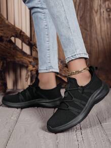 Women's Non-Slip Fashion Lightweight Platform Leisure Casual Sneakers - Black - View 3
