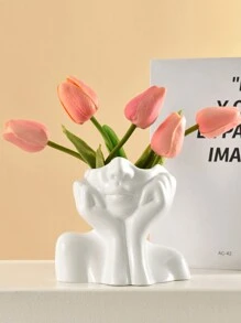 1 件装树脂女性面部花瓶白色花瓶用于装饰，女性面部花瓶艺术，现代装饰花瓶中心装饰品，适用于桌子、架子、客厅、办公室、卧室、小 - 白色 - 查看 5