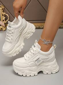 Versatile Casual Outdoor Women Shoes, Fashionable Lace-Up Ladies Platform Thick Sole Sneakers