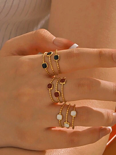 1 件 18K 镀金不锈钢复古风格几何开口戒指，适合女性日常佩戴