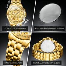 OLEVS. OLEVS Gold Men's Watches Original Quartz Watches For Men Waterproof Luminous Chronograph Date 24 Hours Watches Luxury Stainless Steel Strap Men Watches - one-size - View 12