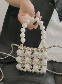 1PC Mini Girls Fashion Pearl Chain Handbag High Quality Mini Elegant Girl's Bag, Early Spring Pearl Bag, Perfect Gift For Girlfriend, Suitable For Daily Use - White - View 4