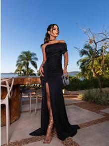 Long Dress Party Bridesmaid Prom Mermaid Sheath Tight Zero Sleeve Elegant Event - 黑色 - 查看 1