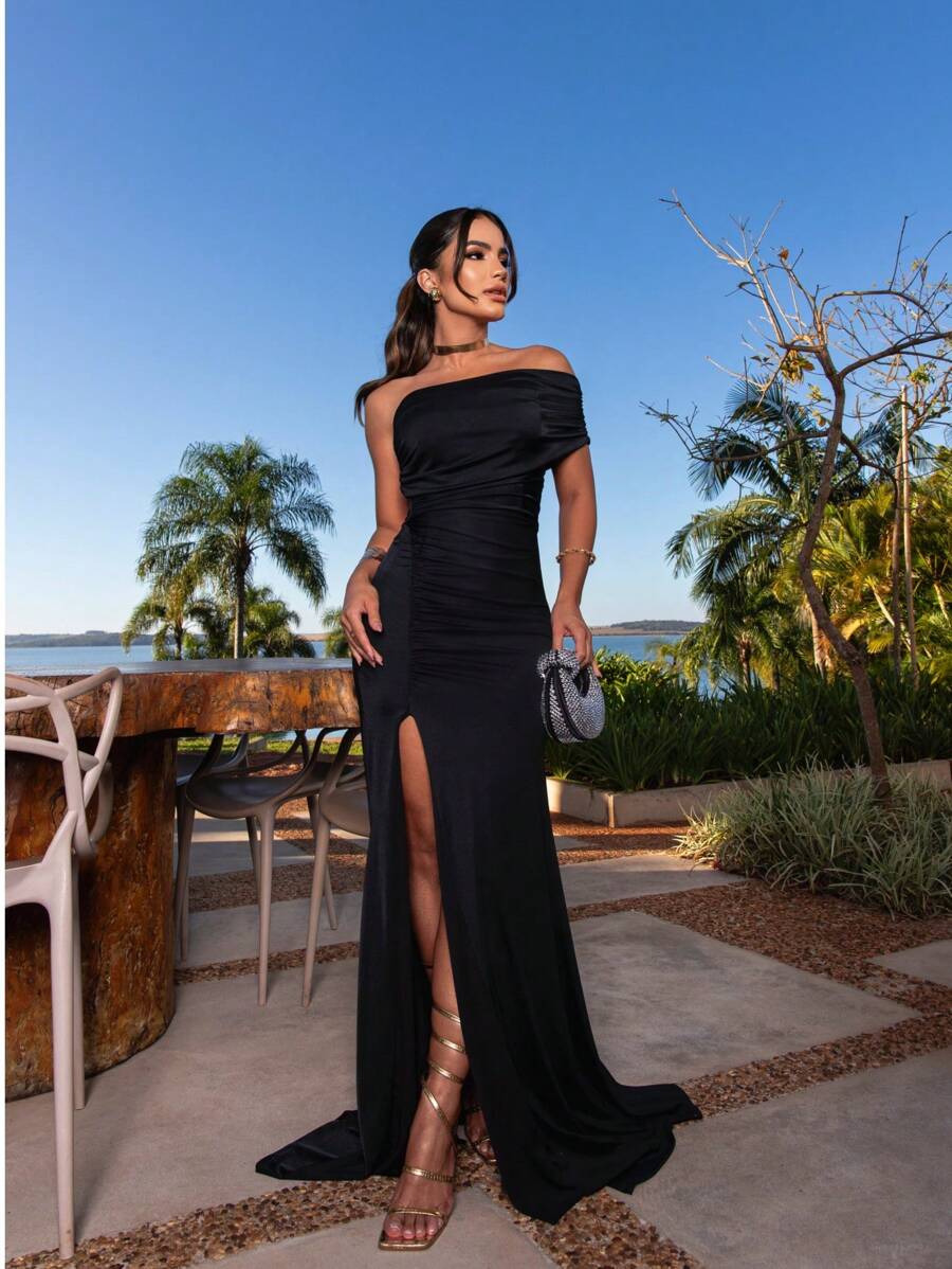 Long Dress Party Bridesmaid Prom Mermaid Sheath Tight Zero Sleeve Elegant Event - 黑色 - 查看 1