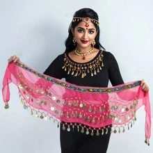 Belly Dance Hip Scarf Women's Belly Dance Costume Skirt Wrap For Dance Or Yoga Class Coins Belly Dance Hip Scarf Belt Halloween Costume Accessory