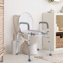 Raised Toilet Seat, 350LB Stand Alone Homecare Commode Bathroom Assist Frame For Elderly, Handicapped, Disabled, Adjustable Height, Padded Seat Bathroom Decor Summer