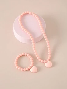 2pcs Set Sweet Faux Pearl Heart Duck Pendant Necklace & Bracelet Jewelry Set, Gift For Girls