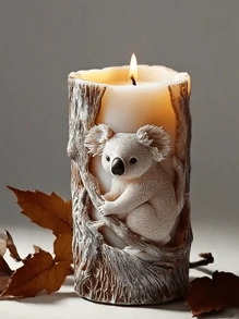 1 pieza Molde de silicona con cilindro de alivio de koala 3D lindo, tema de animales con forma amétrica DIY, suministros de artesanía de jabón de resina y esponjosos - Utilizado para velas de aromaterapia, jabón, cera, fundición de resinas, decoración de mousse de postre - Perfecto para decoración del hogar