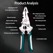 1pc Wire Stripper Forldable, Multifunctional Metal Lock Cutting Sharp Wire Cutting Pliers, Time-Saving Squeegee Tool With Adhesive Handle, Used For Household Appliance Repair, Mechanical Repair, Electrician Wire Cutting, Crimping, Splitting, Winding And More.