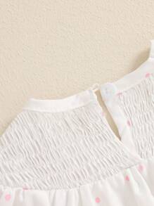Baby Girls Smocked Romper Birthday Clothes Birthday Cake Embroidery Fly Sleeve Bubble Bodysuits Infant Jumpsuit - White - View 4