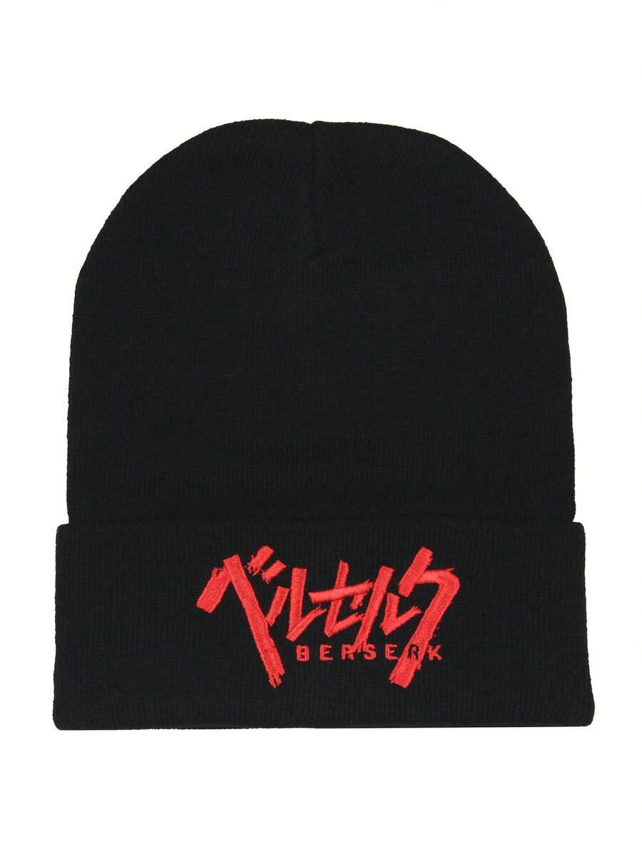 Manga Anime Embroidered Logo Beanie Embroidered Knit Beanie Hat Cap - màu đen - Xem 1