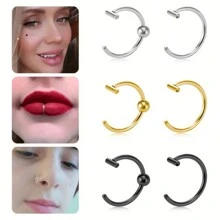 1/3pcs Fake Lip Ring Fake Piercing Stainless Steel Fake Nose Ring Septum Non Piercing Punk Women Body Jewelry