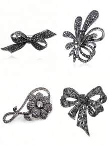 1 pieza Broche de cinta negra clásica y elegante de estilo retro para mujer, accesorio de moda para abrigo y ropa