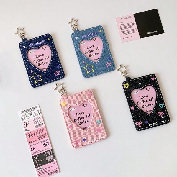Portafotografías con llavero para mujer y niña, portador de tarjetas de fotos Kpop, protector de tarjeta de identidad y de crédito, artículos de papelería