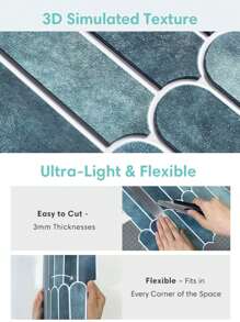 COMMOMY 常见 1 件/10 件/20 件哑光 3D 墙贴粉色鱼鳞、即撕即贴瓷砖后挡板、3D 防水瓷砖贴纸、室内 3D 墙板、厨房装饰、现代家居装饰 - 藍色 - 查看 7