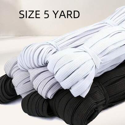 1pc 5 Yards Multispec Black/White High Elasticity Elastic Bands,DIY Sewing Clothes Rubber Band Loose,Waist Adjustment Belt,Elastic Rope,Bra Straps,Flat Rubber Flat Waistband - Stretchable, Fashionable Band For Clothes