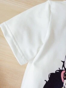 Chatreadl Conjunto de 2 piezas para niñas jóvenes, con camiseta de manga corta con estampado de dibujos animados de moda y pantalones acampanados con estampado de leopardo, adecuado para uso al aire libre en primavera, verano y otoño