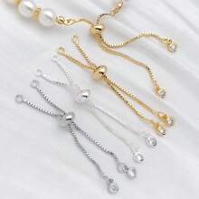3pcs Brass 18K Gold Plated Adjustable Box Chains Rubber Slider Beads Bracelets Extender Connectors Adjustable Bracelet With Rhinestones Ends Extender Bracelet Chains For Woman Jewelry Making Accessories