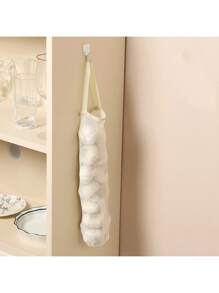 1pc Onion Ginger Garlic Storage Bag Vegetable Hanging Net Bag Wall-Mounted Shopping Bag Garbage Storage Mesh Bag - Beige - View 2