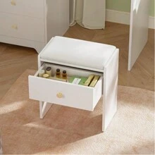 Dressing Table Stool, Makeup Vanity Stool With Storage Drawer, Padded Bench Footrest Ottoman, White Wooden Stool For Dressing Table, Living Room, Hallway - White - View 2