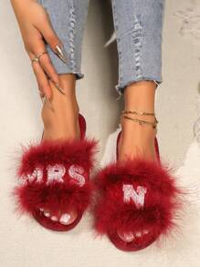 1 para plus size kobiet spersonalizowanych indyczych piór, kryształków, sztucznych pereł, liter futrzanych kapci, prezenty dla przyjaciół, sióstr, rodziny, urodzin, imprezy, żony, mamy, panny młodej, druhen