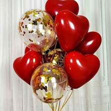 10pcs Heart-Shaped Pomegranate Red Confetti Balloons - Double Layers, Suitable For Valentine's Day And Wedding Decoration, Wedding Balloons, Wedding Decor, Home Decor, Room Decor, Party Favors Bride Gifts Birthday Graduation Birthday Decorations Party Decorations Bachelorette Decor Graduation Decorations